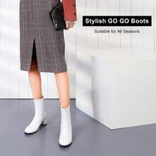 Women's Go Go Boots Mid Calf Block Heel Zipper Boot Ankle Boots Low Block Heel Short Booties Shoes - Branco - Visão 2