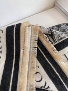 1pc Ladies' Double-Sided Faux Cashmere Black & White Floral Jacquard Warm Scarf Shawl, Suitable For Everyday Use In Autumn And Winter Elegant