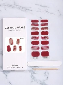 Beauty Sticker Abstract White Lines Design 16pcs Half-Cured Gel Nail Stickers With 1pc Nail File And 1pc Nail Polish Remover Stick Nail Design Manicure Tips Nail Decals Nail DIY Decoration Friend Gift - Multicolor - View 5