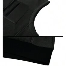 男士羊毛背心，冬季户外防风保暖无袖夹克，带超厚保暖内衬 - 黑色 - 查看 4