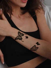 STARTTOOS 1pc Black Butterfly Pattern Y2k Style Waterproof Temporary Tattoo Sticker For Wrist And Body - Black - View 4