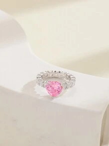 1 Nhẫn Bạc S925 Đính Đá Cubic Zirconia Màu Hồng Hình Trái Tim - Họa Tiết Tinh Tế, Đa Năng, Trẻ Trung, Thời Trang. Hàng mới về, Món quà hoàn hảo cho bạn gái, Trang sức nữ - Hồng - Xem 3