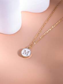 1 Pieza Collar Con Colgante Con Letra M Simple Y Único - Amarillo Oro - Ver 4