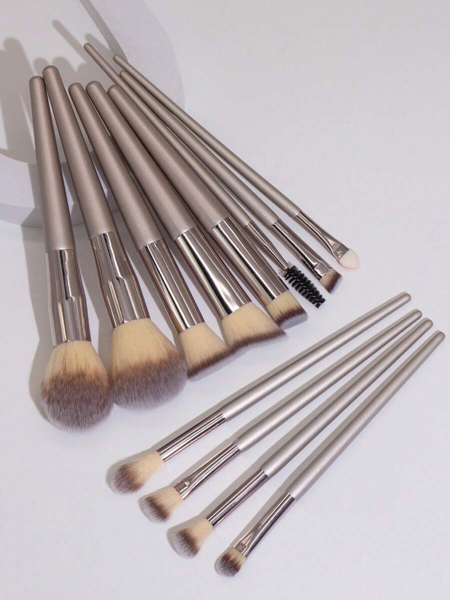 12pcs Champagne Gold Makeup Brush Set, Beginner Friendly Soft Bristles