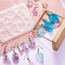 1pc Silicon Mold With 14 Grids For Resin Casting Geometric Earrings, Pendants Making - White - View 1