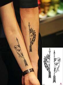 1pc Half Face Lion Tiger Pattern Temporary Tattoo Sticker - Black - View 1