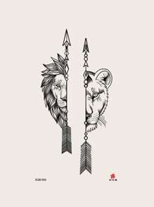 1pc Half Face Lion Tiger Pattern Temporary Tattoo Sticker - Black - View 4