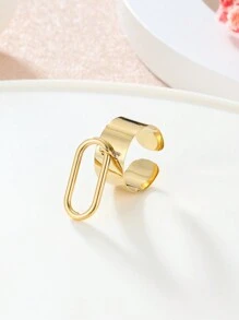1pc Simple & Fashionable Oval Ring With Open Ends - Yellow Gold - View 1