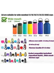 1 組黑色瓶套、繩子和蓋子,適用於 12-40 盎司瓶。現代簡約純色防滑、防震、適合旅行的瓶子配件,非常適合送給男士、女士和兒童的聖誕節或生日禮物。 - 黑色 - 查看 3