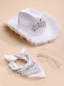 Bộ Đính Kim Cương Giả Trang Trí Mũ & Bandana & Kính Mát Gọng Trái Tim - Hồng - Xem 10
