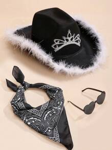 Bộ Đính Kim Cương Giả Trang Trí Mũ & Bandana & Kính Mát Gọng Trái Tim - Hồng - Xem 5