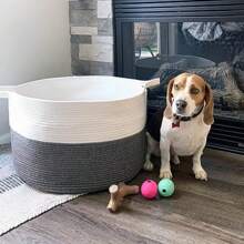 1個超大型洗衣籃玩具收納籃-客廳毯子籃-編織籃(深灰色) - 深灰色 - 查看 3