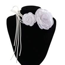 Floral Ribbon Rose Choker, Vintage Neck Hoop Necklace For Lady Dinner Party Accessory - White - View 7