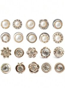 20pcs WoMen' Shirt Button Pins Set, Pearl & Rhinestone Decor Mini Brooches, For Daily Outfits - Multicolor - View 12