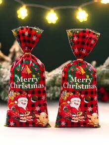 25pcs New Santa Pattern Candy Bag, Christmas Party Gift Wrapping Supplies Christmas Reindeer Gift Bag - Multicolor - View 2