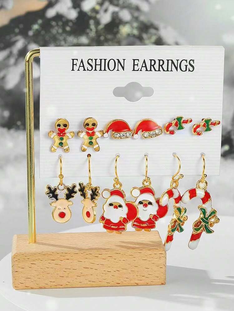 クリスマス サンタクロース & トナカイ デザイン ピアス 6ペア