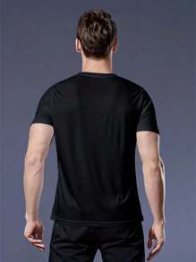 男士寬鬆編織短袖健身衫,快乾運動健身t恤,透氣排汗運動服上衣,跑步運動船領t恤健身服基礎t恤