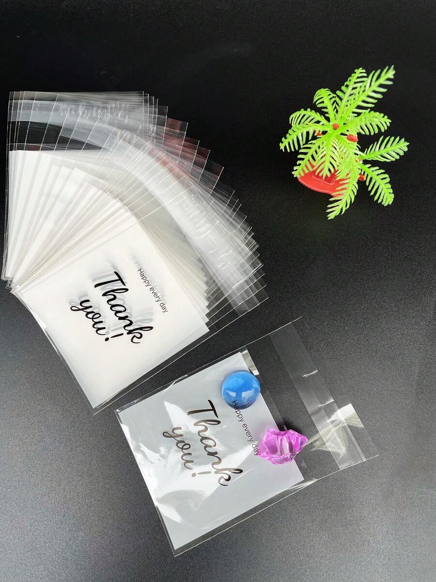 200 件小禮物感謝印刷 Opp 包裝袋 - 米色 - 查看 1