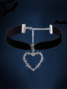 1入獨特鴉片風格銀色扭曲網格心形吊墜黑絲絨頸帶,適合女性日常佩戴,40cm鍊條 - 風格1 - 查看 3