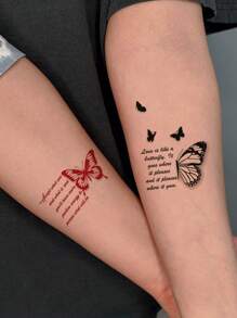 2 Piezas Tatuaje Temporal De Mariposa Negra Y Roja Con Patrón De Frase En Palabras, Pegatinas Para Tatuajes De Brazo, Muñeca Y Cuerpo - Multicolor - Ver 2