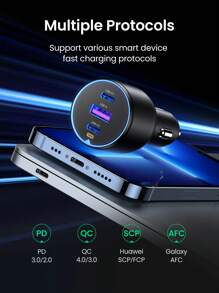 UGREEN شاحن سيارة فائق السرعة UGREEN 130 واط متوافق مع سامسونج وشاومي مع منفذي شحن سريع PD بقوة 100 واط و30 واط