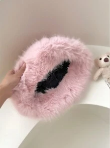 1pc Ladies' New Arrival Thickened Warm Plush Ear Protection Bucket Hat, Pink, Suitable For Outdoor Activities In Fall/Winter Like Travel, Hiking, Skiing, Cycling & Daily Wear, Popular Style In Europe And America Street