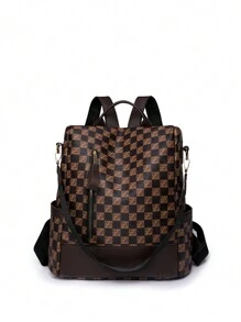 1pc Vintage Plaid Printed, Anti-theft Women's Backpack With Large Capacity, Multifunctional, Lightweight - Brown - View 6