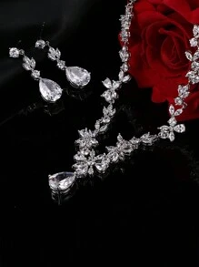 1 Bộ trang sức cô dâu, bao gồm dây chuyền mặt lá và hoa tai, phù hợp cho các bữa tiệc thời trang và các dịp trang trọng Halloween - Bạc - Xem 4