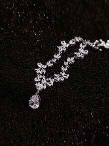 1 Bộ trang sức cô dâu, bao gồm dây chuyền mặt lá và hoa tai, phù hợp cho các bữa tiệc thời trang và các dịp trang trọng Halloween - Bạc - Xem 3