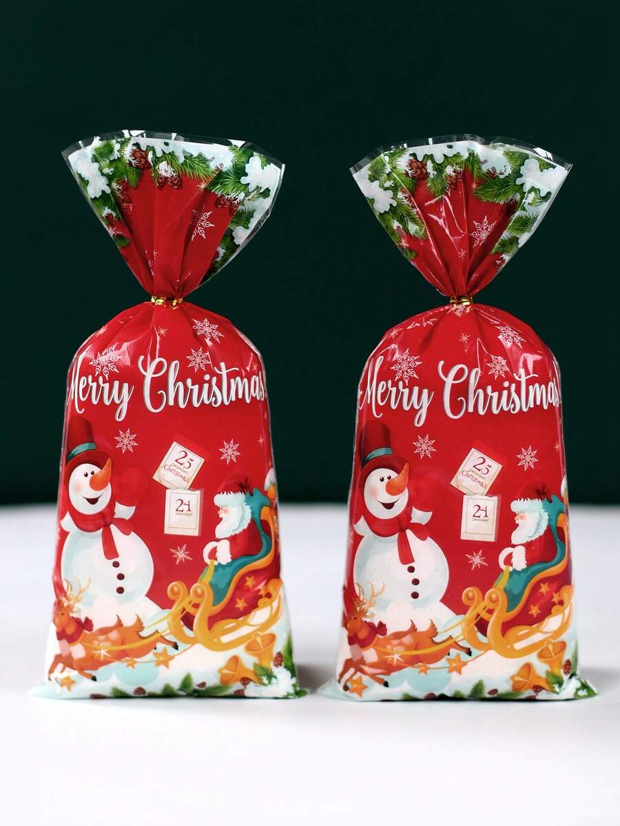 100入組新聖誕老人圖案糖果袋,聖誕派對禮品包裝用品,聖誕麋鹿禮品袋