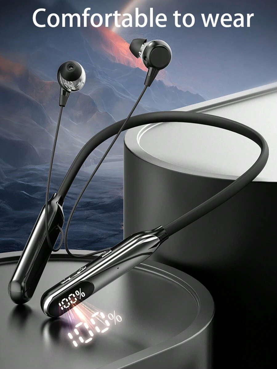 頸掛式耳機,無線藍牙5.3hd立體聲耳機,磁力吸附式耳塞,內置麥克風適合運動,浸入式低音,800mah电池,約100小時播放時間,具备led电量显示,快速充电的无线耳塞,适用于打电话、日常使用、听音乐、工作、家庭办公、跑步运动耳机,附带麦克风,适合为生日/男孩/女友/女孩/女性/男性/父亲/旅行/学校的礼物 - 黑色 - 查看 1