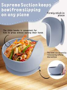 3入組嬰兒餵食餐具套裝 - 帶有吸盤底的矽膠碗和木柄匙叉，易於清潔，適用於日常使用和戶外活動的兒童餐具 - 霧霾藍 - 查看 3