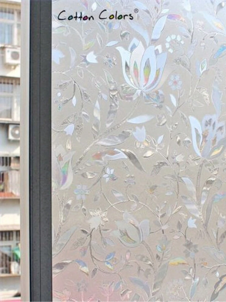 郁金香雷射靜電貼紙玻璃膜,非粘性窗戶膜,提供隱私保護裝飾貼紙 - 銀色 - 查看 1