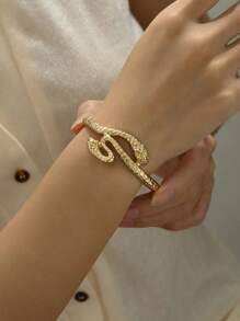 1pc Minimalist Metallic Snake Design Bangle, Suitable For Daily & Party Wear - Yellow Gold - View 1