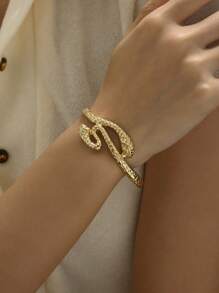 1pc Minimalist Metallic Snake Design Bangle, Suitable For Daily & Party Wear - Yellow Gold - View 2