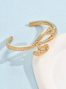 1pc Minimalist Metallic Snake Design Bangle, Suitable For Daily & Party Wear - Yellow Gold - View 3