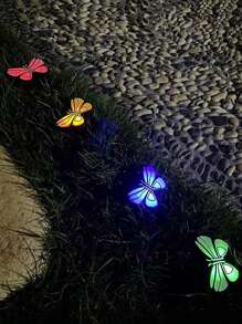 1PC 一拖四太阳能蝴蝶灯，一拖四太阳能菊花灯，树藤后院装饰户外太阳能灯，花园庭院草坪装饰灯，动物植物创意效果灯，精美太阳能造型灯 - 黑色 - 查看 2