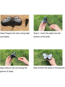 1PC 一拖四太阳能蝴蝶灯，一拖四太阳能菊花灯，树藤后院装饰户外太阳能灯，花园庭院草坪装饰灯，动物植物创意效果灯，精美太阳能造型灯 - 黑色 - 查看 6