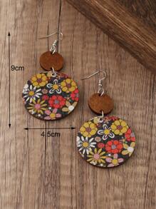1 Paar Modische Ohrringe Mit Holzoptik, Runde Anhänger, Herbststil