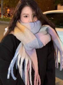 1 件女式多色滌綸網格圖案加厚法蘭絨圍巾 - 彩色 - 查看 1