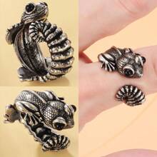 复古时尚开口可调节蜥蜴戒指男士朋克仿古银动物戒指个性化节日珠宝礼物送给朋友