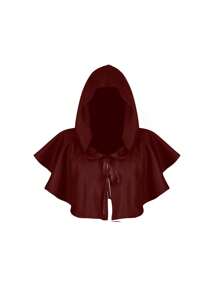 1 件套男式短款紅色連帽斗篷,非常適合萬聖節活動 - 酒紅色 - 查看 3