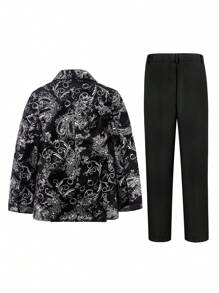 兒童西裝兩件套夾克&褲子 - 黑與白 - 查看 2