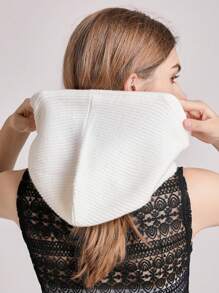 1頂女士針織羊毛帽子,適用於春秋冬,可拆式領子,保暖防風的毛線帽 - 白色 - 查看 4