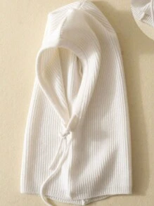 1頂女士針織羊毛帽子,適用於春秋冬,可拆式領子,保暖防風的毛線帽 - 白色 - 查看 5