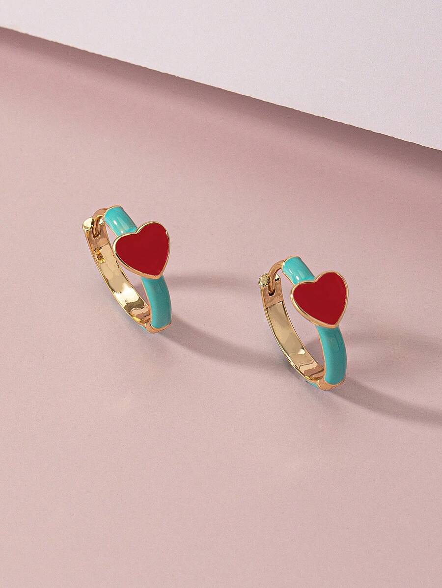 1對時尚簡約精美多功能彩色手工油滴心形耳釘 - 彩色的 - 查看 1