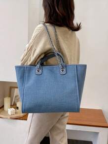 Túi Tote Canvas Đeo Vai Sang Trọng Cho Nữ Đi Biển - Màu xanh lam - Xem 2