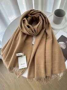FADZOYLE 1 件駝色羊毛女式冬季圍巾絲質柔軟羊絨質感披肩和圍巾適合婚禮和禮物晚禮服旅行辦公室大號純色流蘇圍巾 - 駝色 - 查看 1