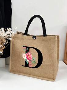 Túi Xách tay Nữ Lá thư Thực vật - Màu Khaki - Xem 1