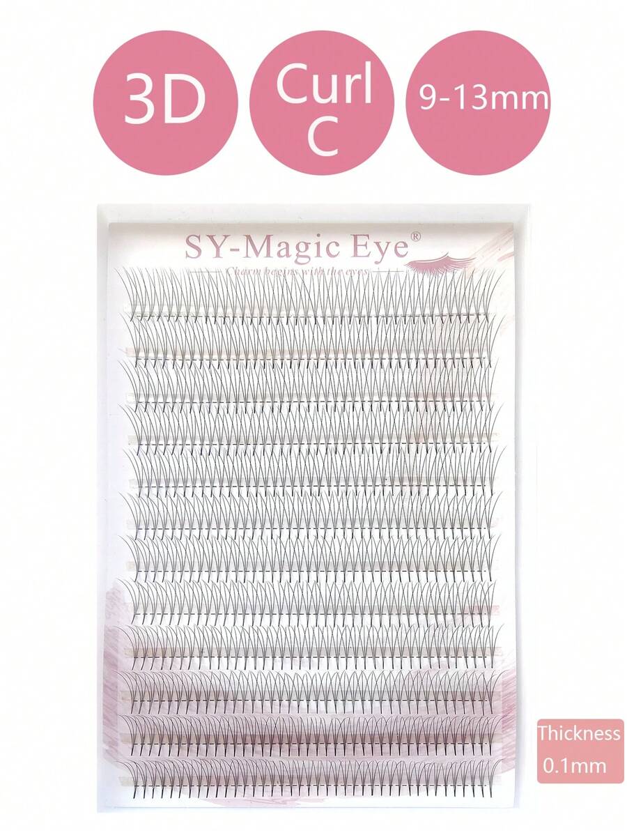 1盒480片，預製扇形，簇狀睫毛，3D，捲曲C，厚度0.1mm，自然柔軟，手工嫁接假睫毛